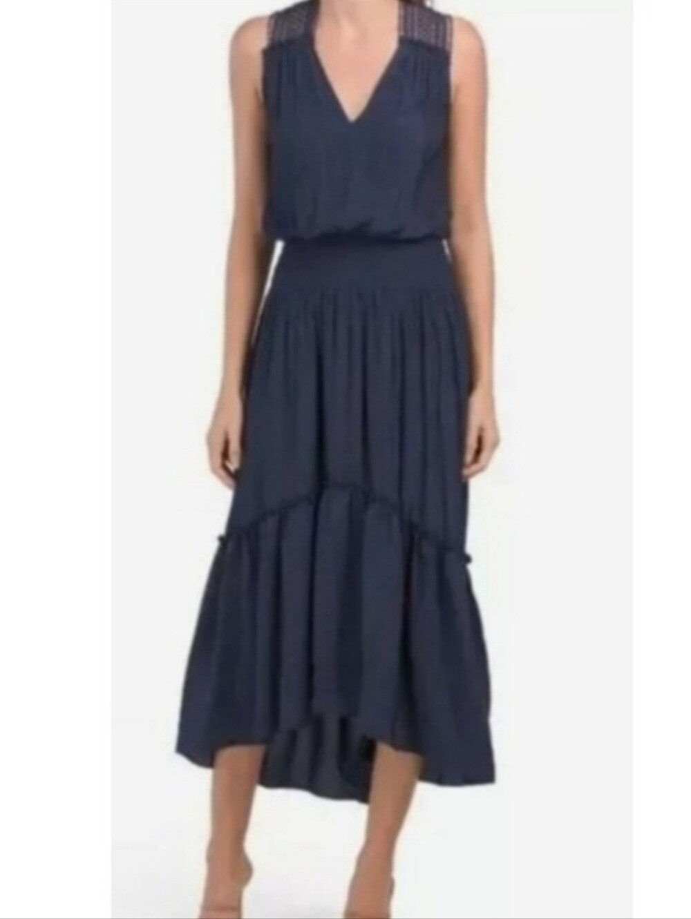 Remy Brook Samantha Black Sleeveless Crochet High Low Midi Dress